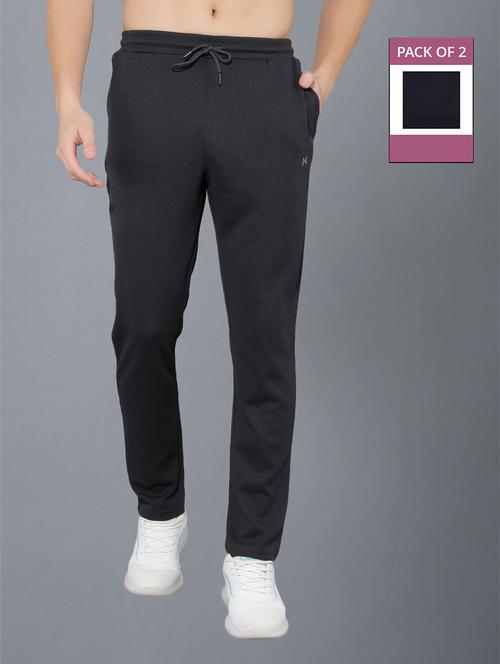 men pack of 2 regular fit solid full length track pants - 21578197 - Standard Image - 0