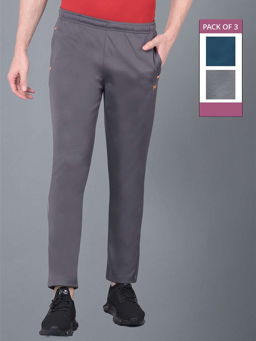 men pack of 3 regular fit solid full length track pants