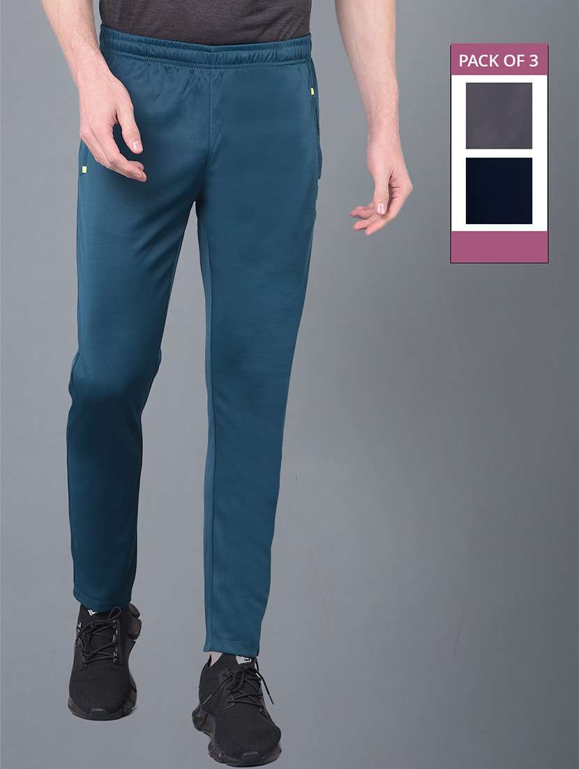 men pack of 3 regular fit solid full length track pants
