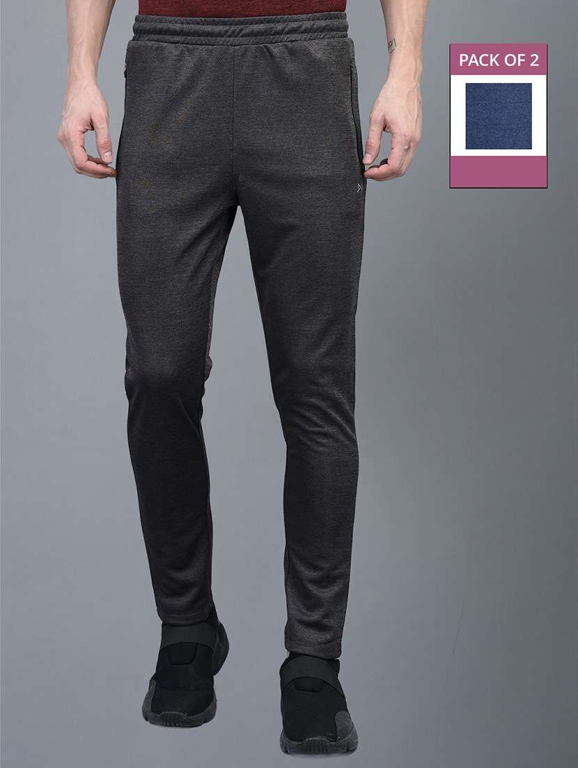 men pack of 2 regular fit solid full length track pants