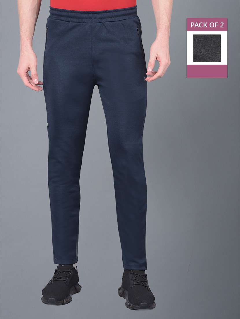 men pack of 2 regular fit solid full length track pants