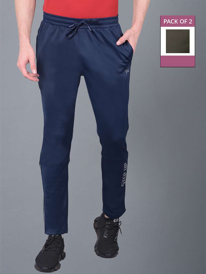 men pack of 2 regular fit solid full length track pants