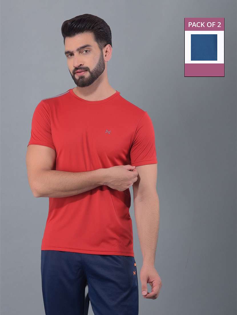 men pack of 2 solid regular fit short sleeves sports t-shirts - 21578255 - Zoom Image - 0