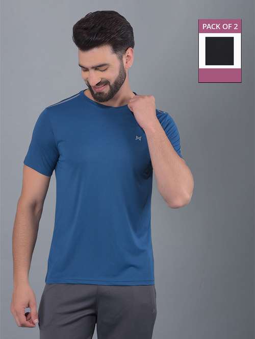 men pack of 2 solid regular fit short sleeves sports t-shirts - 21578256 -  Standard Image - 0