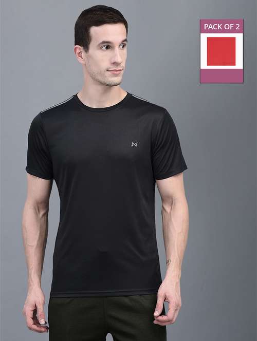 men pack of 2 solid regular fit short sleeves sports t-shirts - 21578258 -  Standard Image - 0