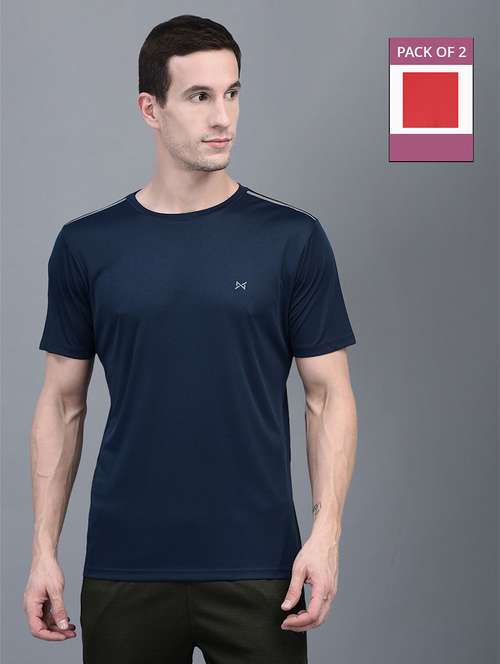 men pack of 2 solid regular fit short sleeves sports t-shirts - 21578259 -  Standard Image - 0