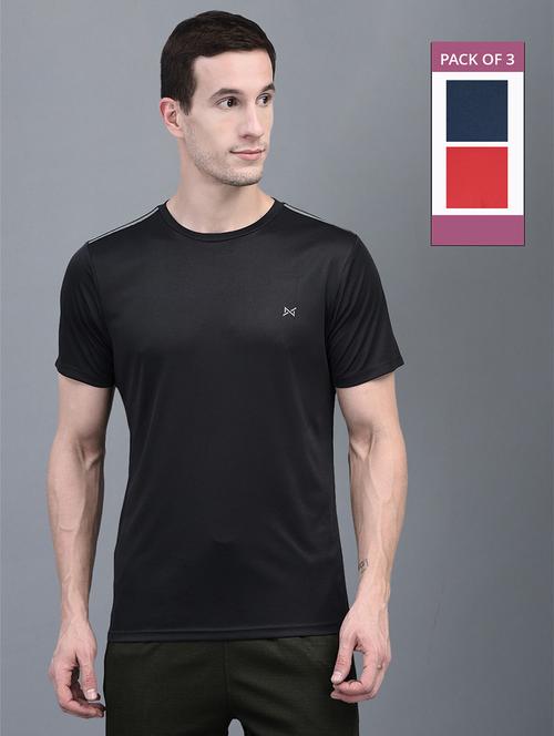 men pack of 3 solid regular fit short sleeves sports t-shirts - 21578260 - Standard Image - 0