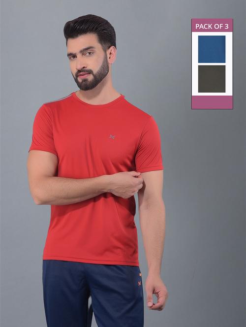 men pack of 3 solid regular fit short sleeves sports t-shirts - 21578261 - Standard Image - 0