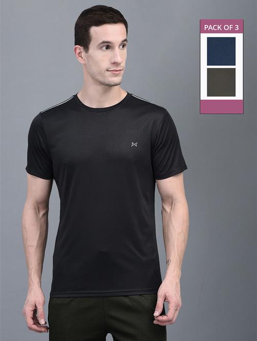 men pack of 3 solid regular fit short sleeves sports t-shirts - 21578262 - Standard Image - 0