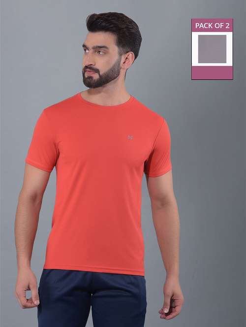 men pack of 2 solid regular fit short sleeves sports t-shirts - 21578277 -  Standard Image - 0