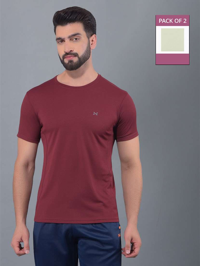 men pack of 2 solid regular fit short sleeves sports t-shirts - 21578279 -  Zoom Image - 0