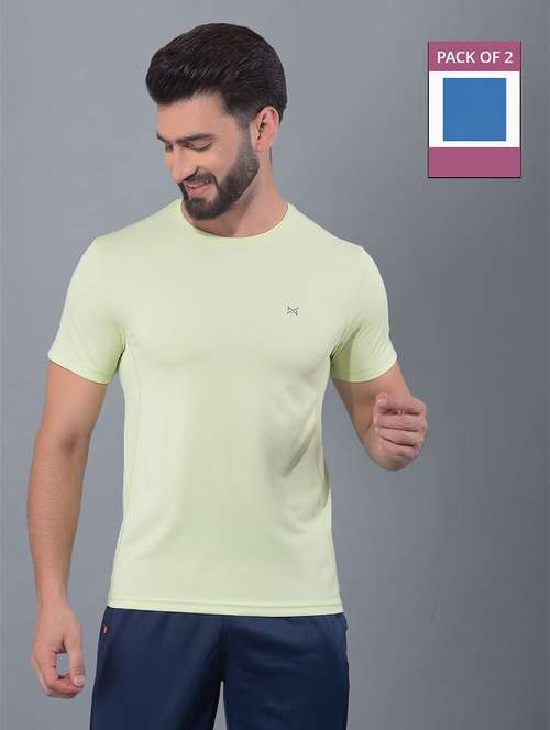 men pack of 2 solid regular fit short sleeves sports t-shirts - 21578280 -  Standard Image - 0
