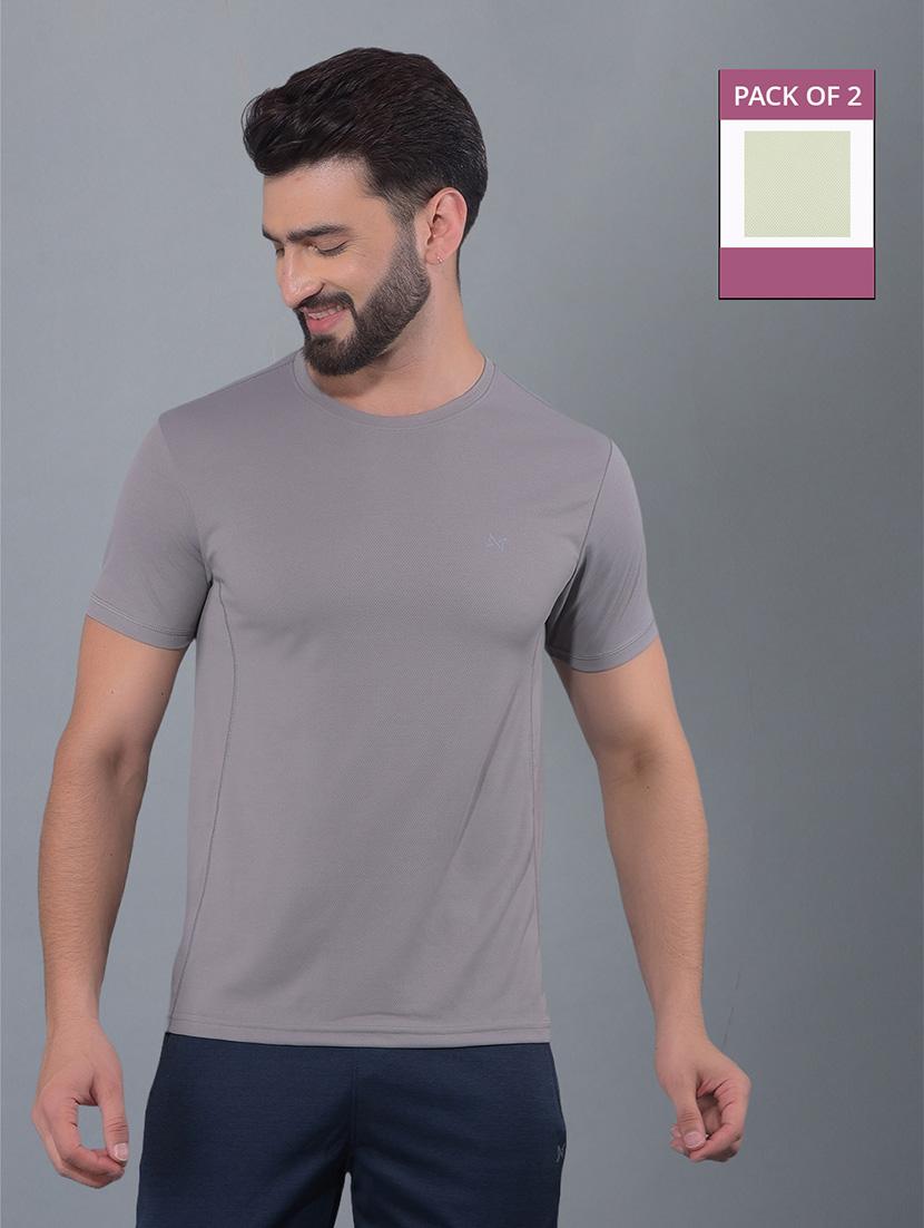 men pack of 2 solid regular fit short sleeves sports t-shirts - 21578281 - Zoom Image - 0