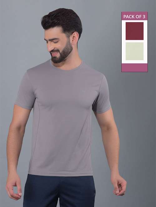 men pack of 3 solid regular fit short sleeves sports t-shirts - 21578283 -  Standard Image - 0