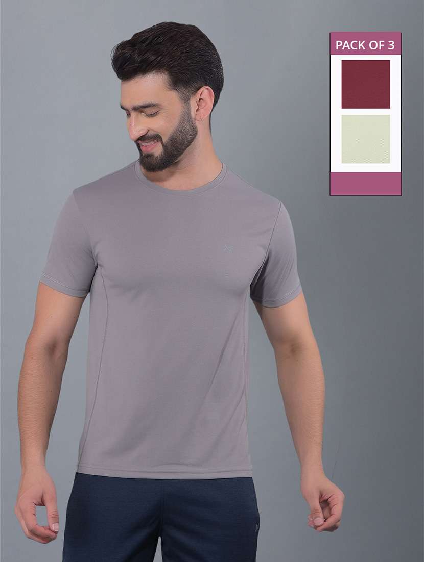 men pack of 3 solid regular fit short sleeves sports t-shirts - 21578283 -  Zoom Image - 0