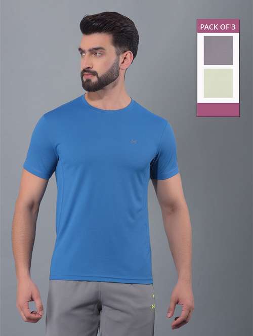 men pack of 3 solid regular fit short sleeves sports t-shirts - 21578284 -  Standard Image - 0