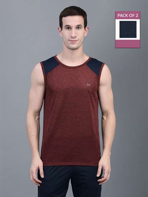 men pack of 2 regular fit sleeveless color block sports t-shirts - 21578317 -  Standard Image - 0