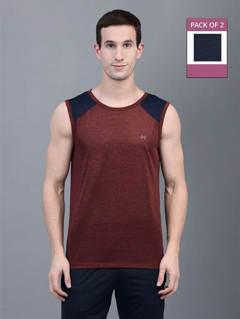 men pack of 2 regular fit sleeveless color block sports t-shirts - 21578317 -  Zoom Image - 0