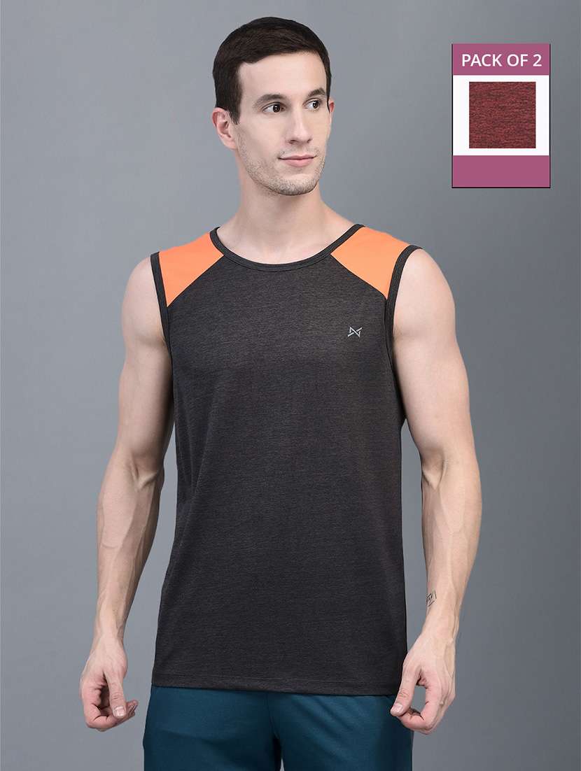men pack of 2 regular fit sleeveless color block sports t-shirts - 21578318 -  Zoom Image - 0