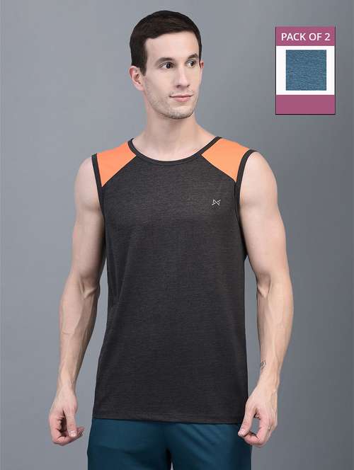 men pack of 2 regular fit sleeveless color block sports t-shirts - 21578319 -  Standard Image - 0