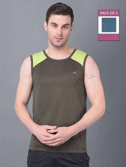 men pack of 2 regular fit sleeveless color block sports t-shirts - 21578320 -  Standard Image - 0