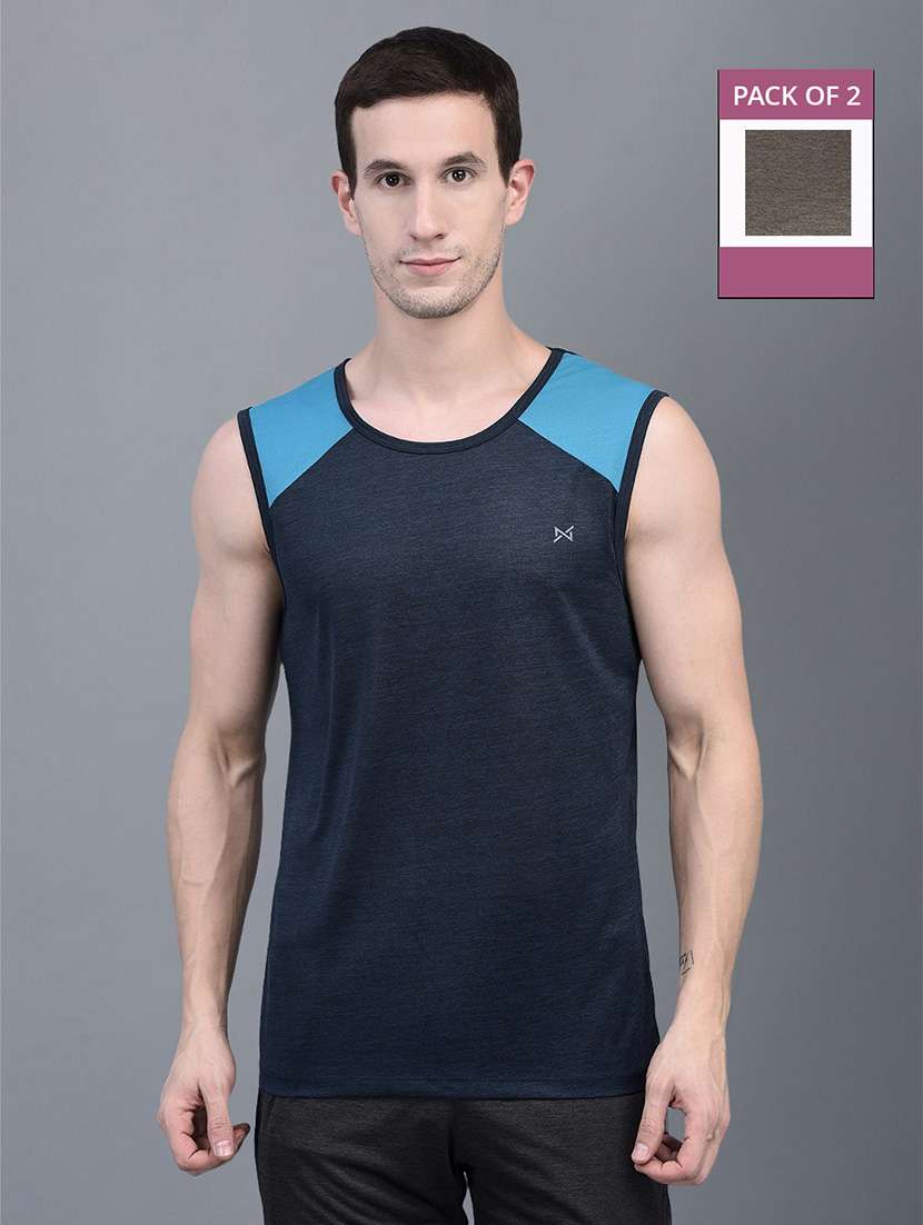 men pack of 2 regular fit sleeveless color block sports t-shirts - 21578321 -  Zoom Image - 0