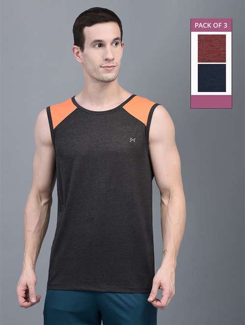 men pack of 3 regular fit sleeveless color block sports t-shirts - 21578322 -  Standard Image - 0