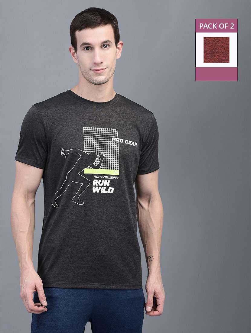 men pack of 2 front printed regular fit short sleeves sports t-shirts - 21578332 -  Zoom Image - 0