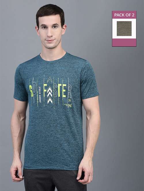 men pack of 2 front printed regular fit short sleeves sports t-shirts - 21578334 -  Standard Image - 0
