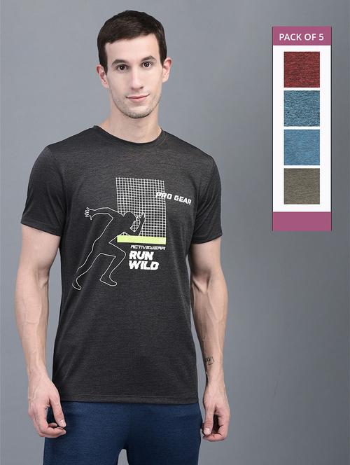 men pack of 5 front printed regular fit short sleeves sports t-shirts - 21578339 - Standard Image - 0