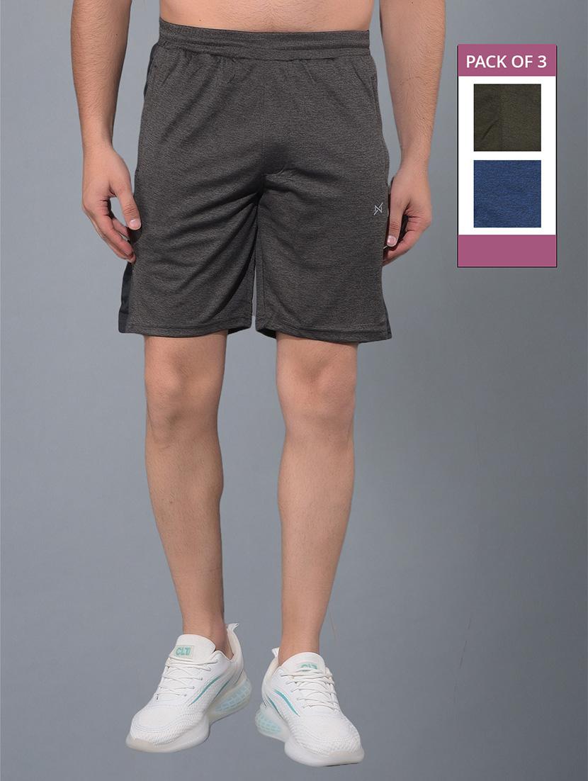 men pack of 3 solid regular fit shorts