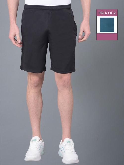 men pack of 2 solid regular fit shorts - 21578385 - Standard Image - 0