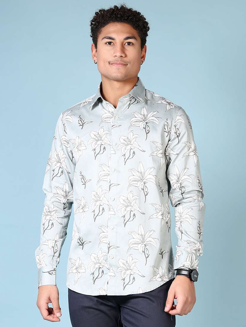men floral long sleeve casual shirt