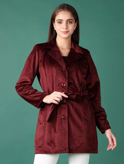 women lapel neck solid regular coat - 21578460 -  Standard Image - 0