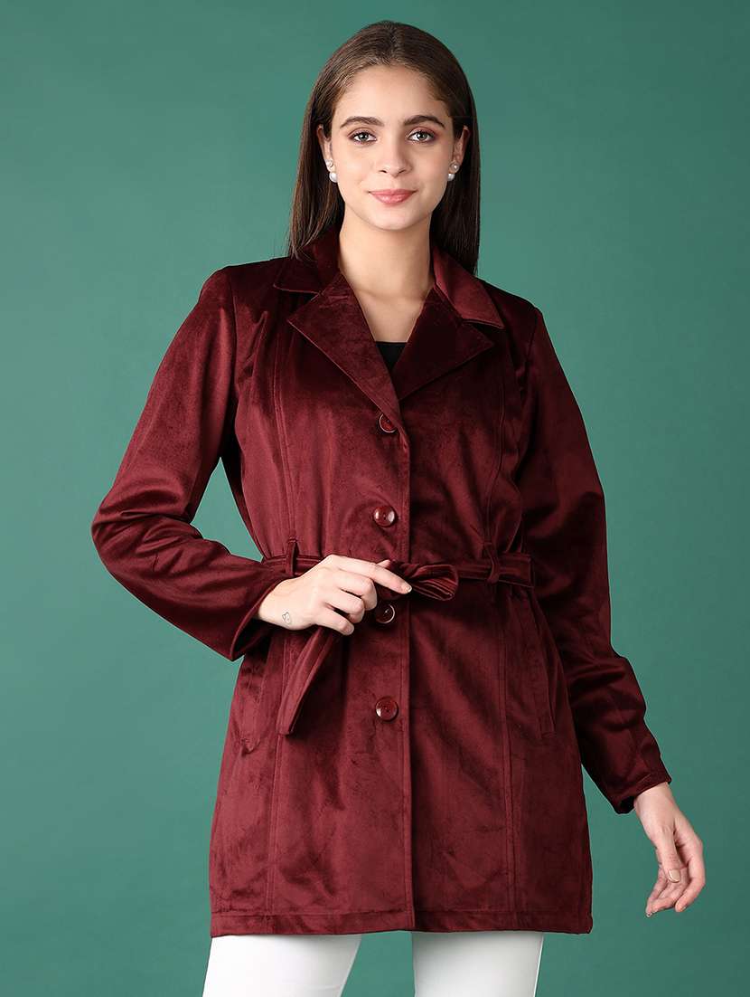 women lapel neck solid regular coat