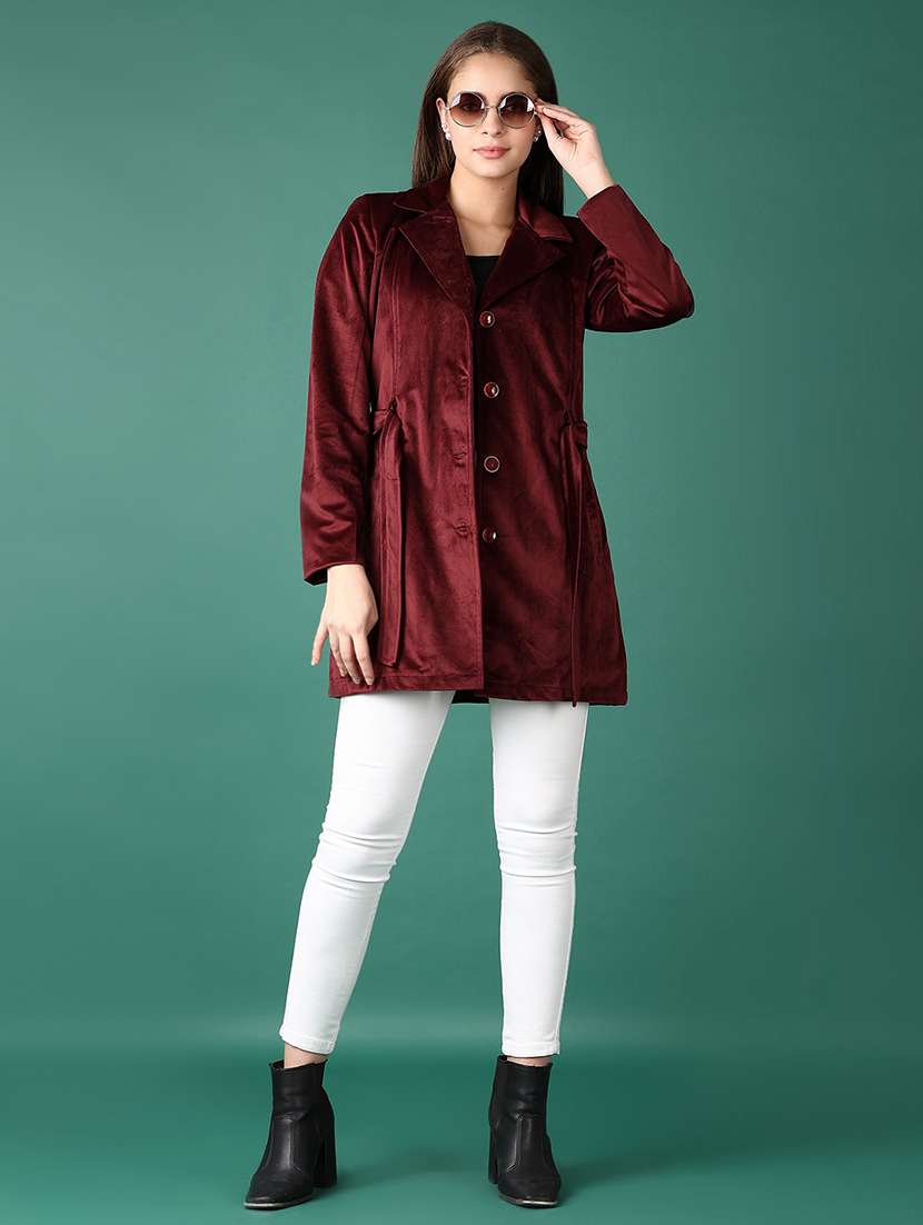 women lapel neck solid regular coat - 21578460 -  Standard Image - 3