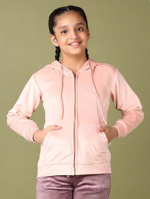 girls peach solid long sleeve sweatshirts - 21578462 -  Standard Image - 0