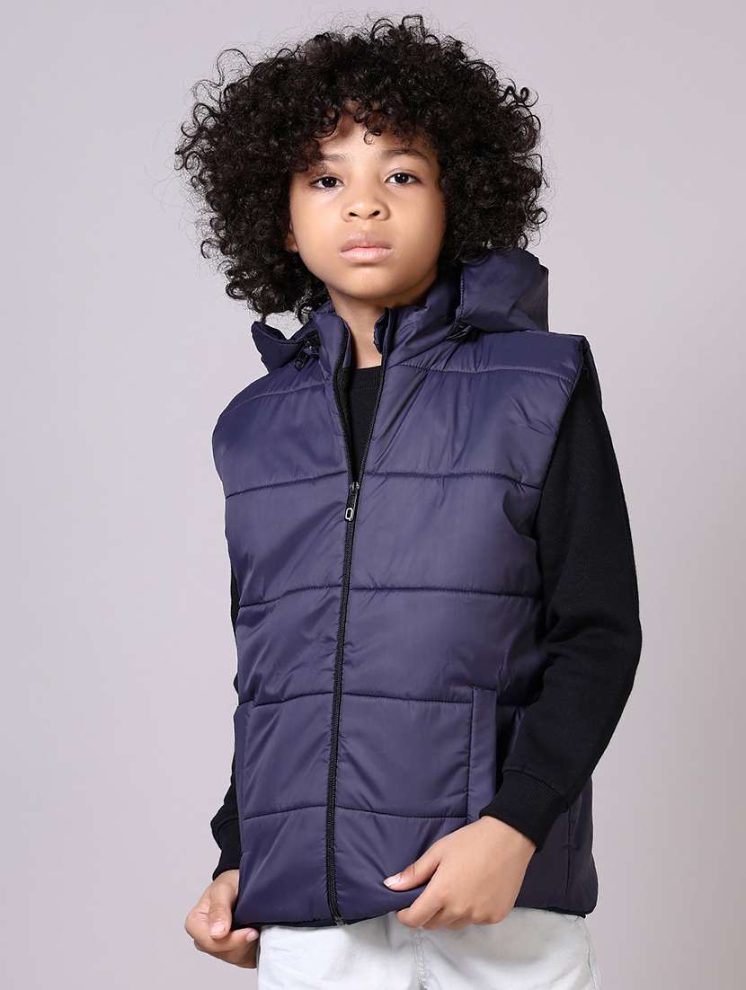boys solid sleeveless hooded bomber jacket