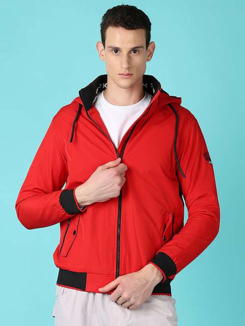 men red solid long sleeve bomber jacket - 21578483 -  Standard Image - 0