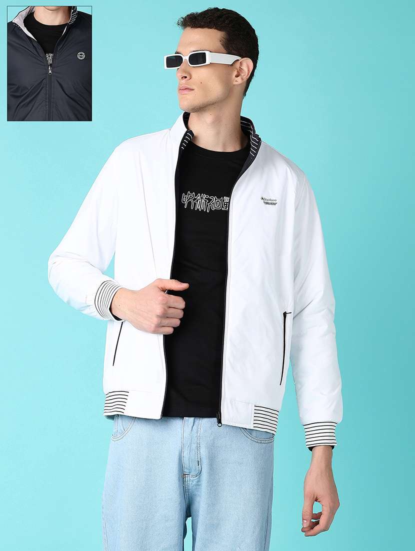men solid reversible long sleeve bomber jacket