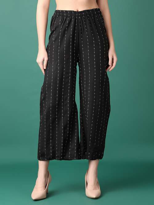 women black printed palazzos - 21578538 - Standard Image - 0