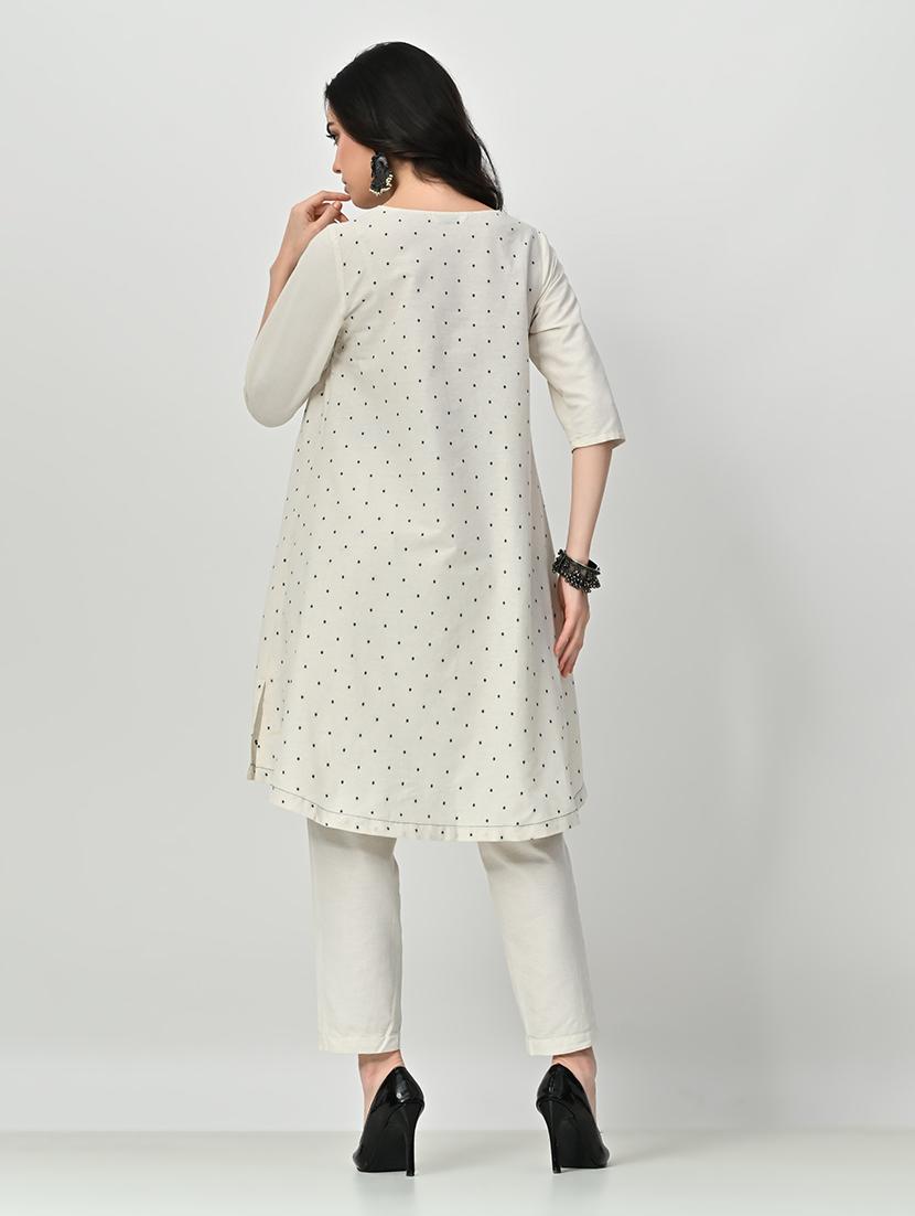 women cream self design kurta pant set - 21578647 - Standard Image - 3