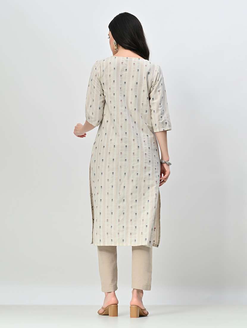 women beige three quarter sleeve kurta pant set - 21578648 - Standard Image - 3