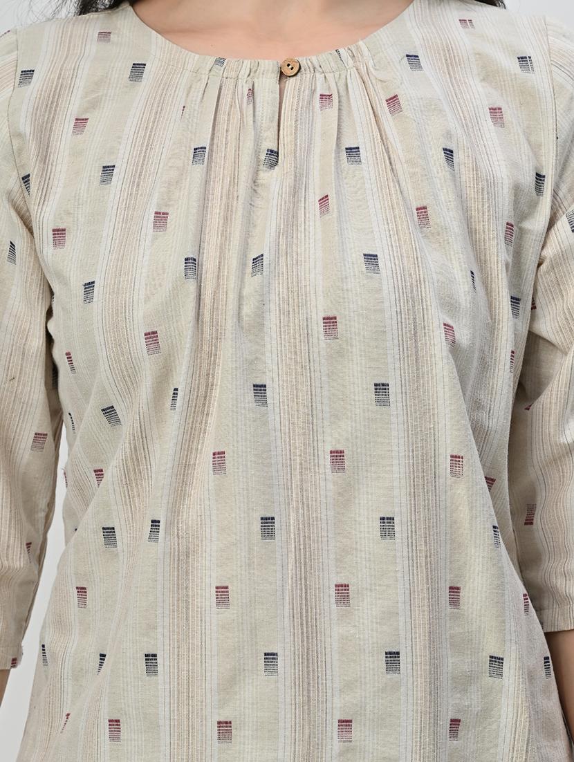 women beige three quarter sleeve kurta pant set - 21578648 - Standard Image - 5