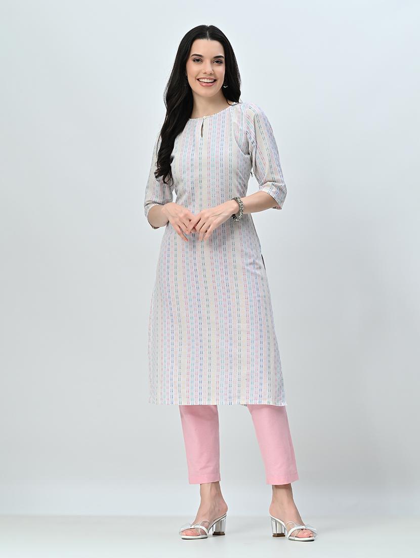 women self design three quarter sleeve kurta pant set - 21578650 - Zoom Image - 0
