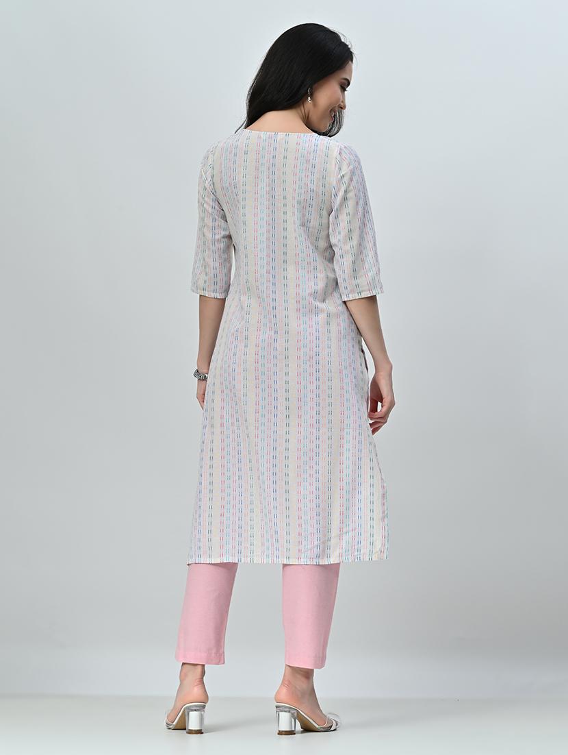 women self design three quarter sleeve kurta pant set - 21578650 - Standard Image - 3