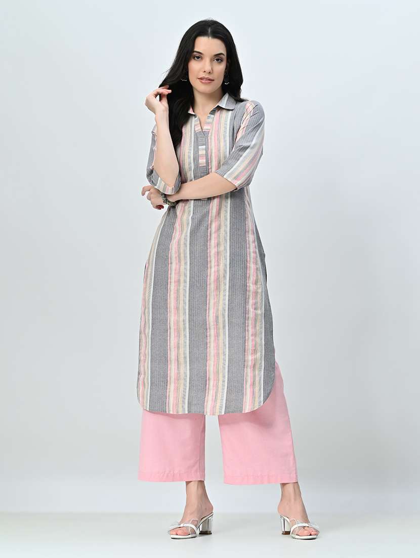 women striped multi colored kurta palazzo set - 21578651 - Zoom Image - 0