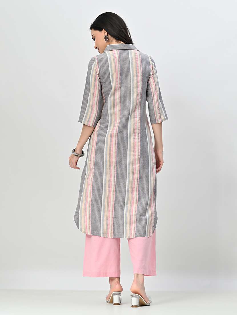 women striped multi colored kurta palazzo set - 21578651 - Standard Image - 3