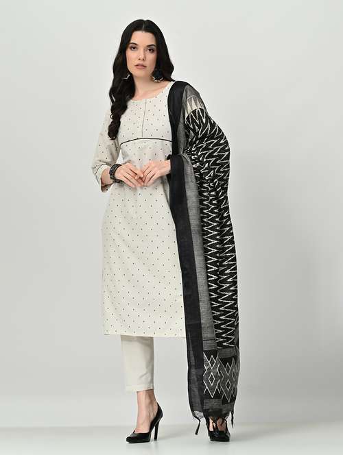 women three quarter sleeve kurta pant with dupatta set - 21578652 - Standard Image - 0