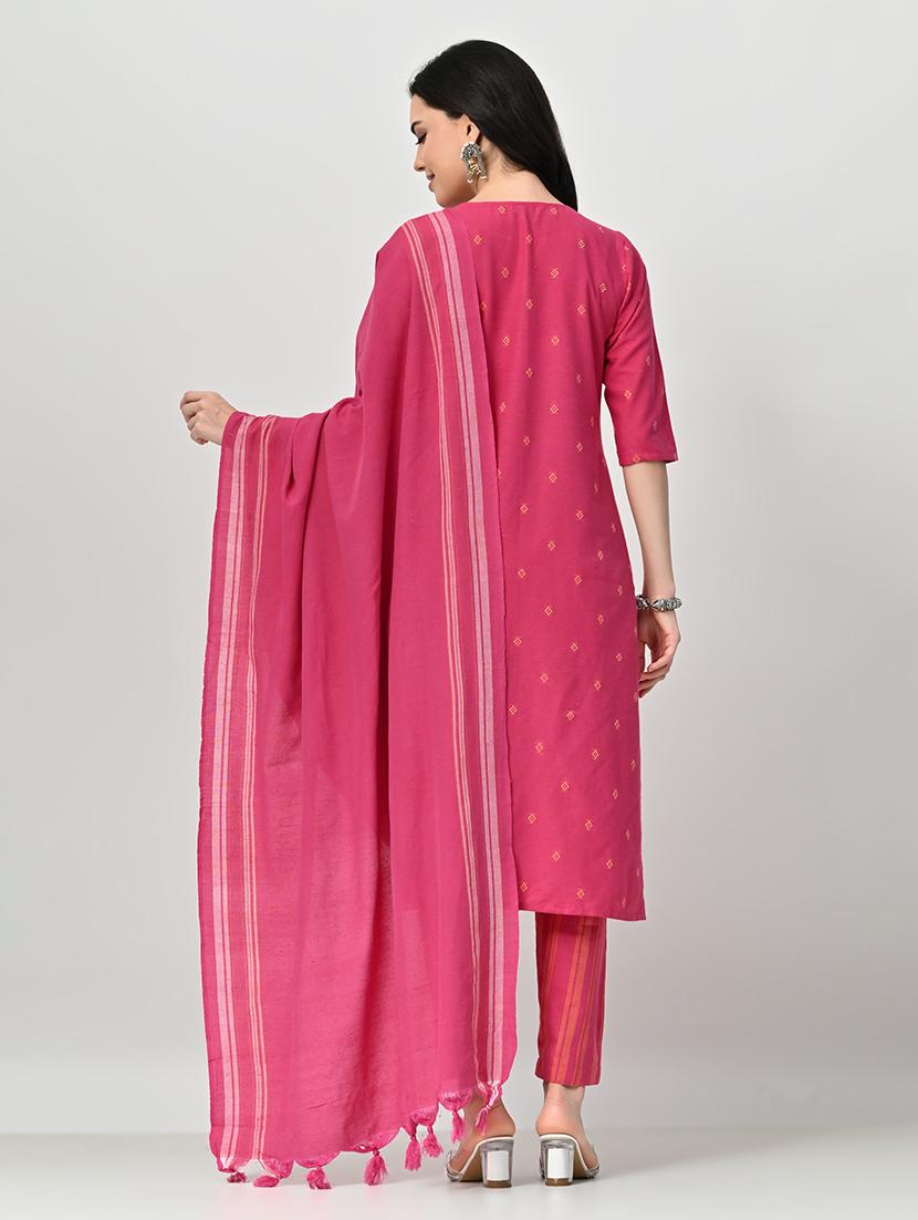 women three quarter sleeve kurta pant with dupatta set - 21578654 - Standard Image - 3